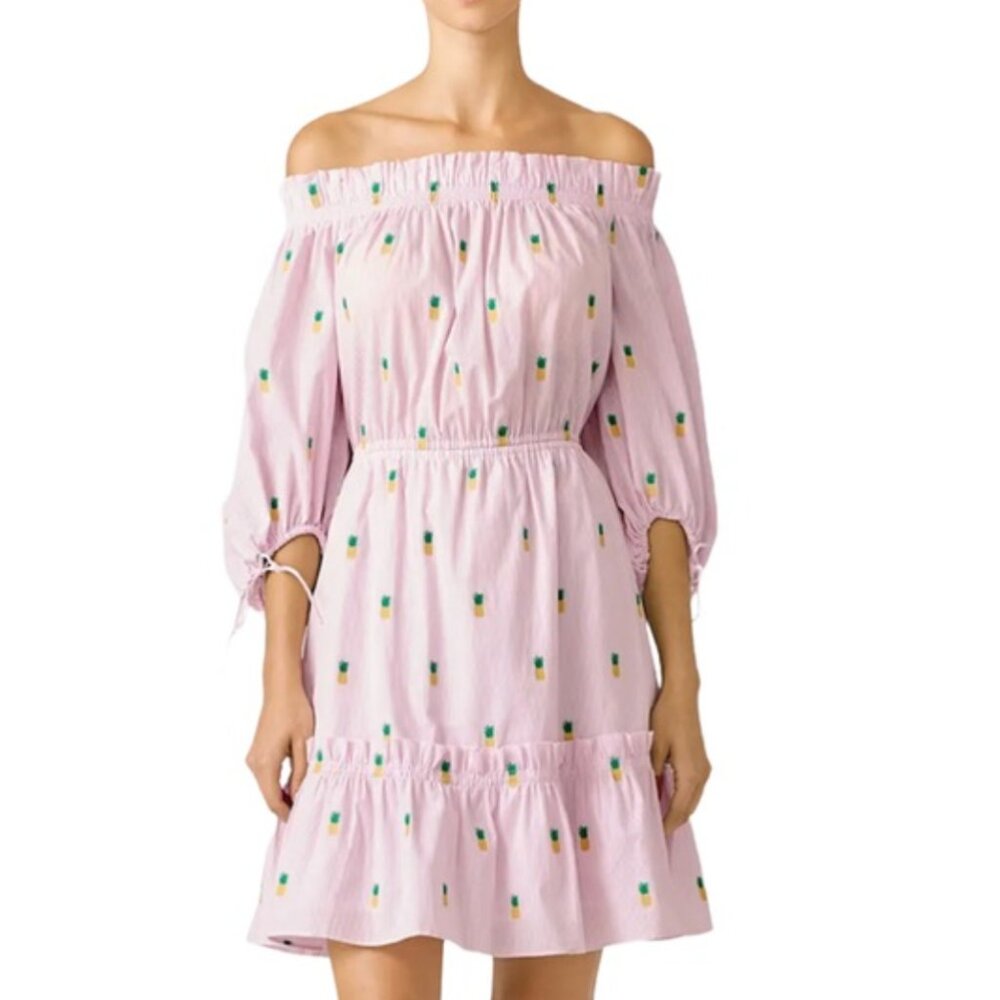 KATE SPADE NEW YORK Pink Pineapple Off Shoulder Dress size Large